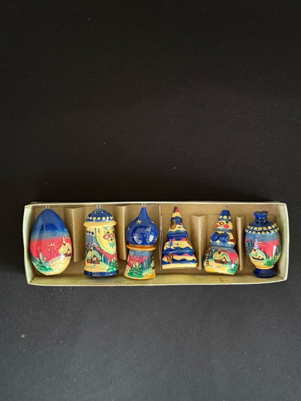 Box of Six Hand Painted Russian Christmas Tree Ornaments